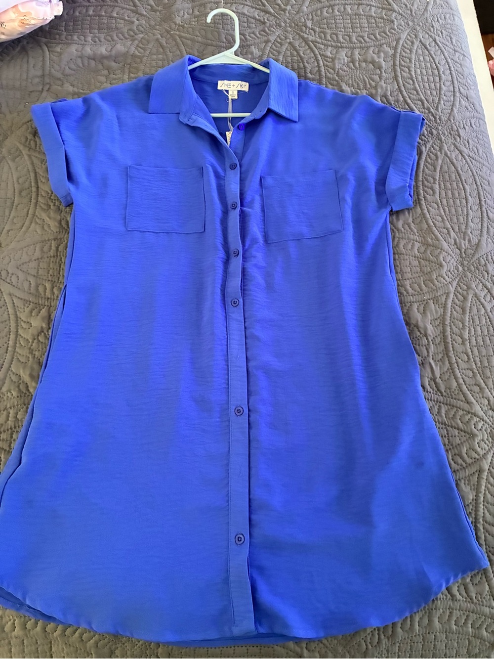She + Sky Cobalt Blue Button-Down Shirt Dress